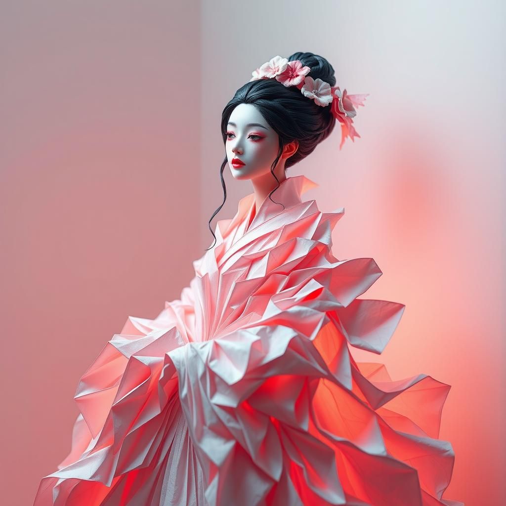 Ethereal Origami Goddess in Anime Style