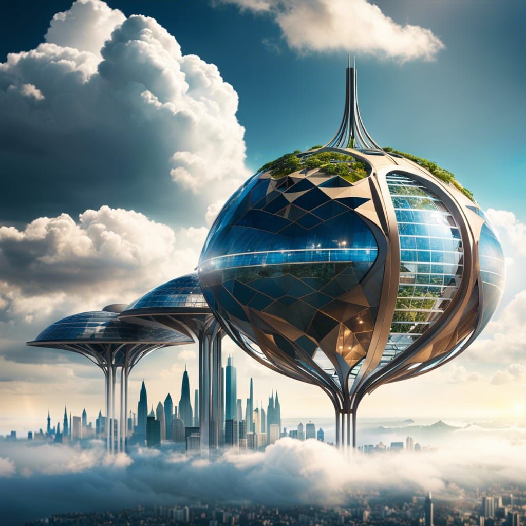Futuristic Metropolis Under Glass Dome in the Sky