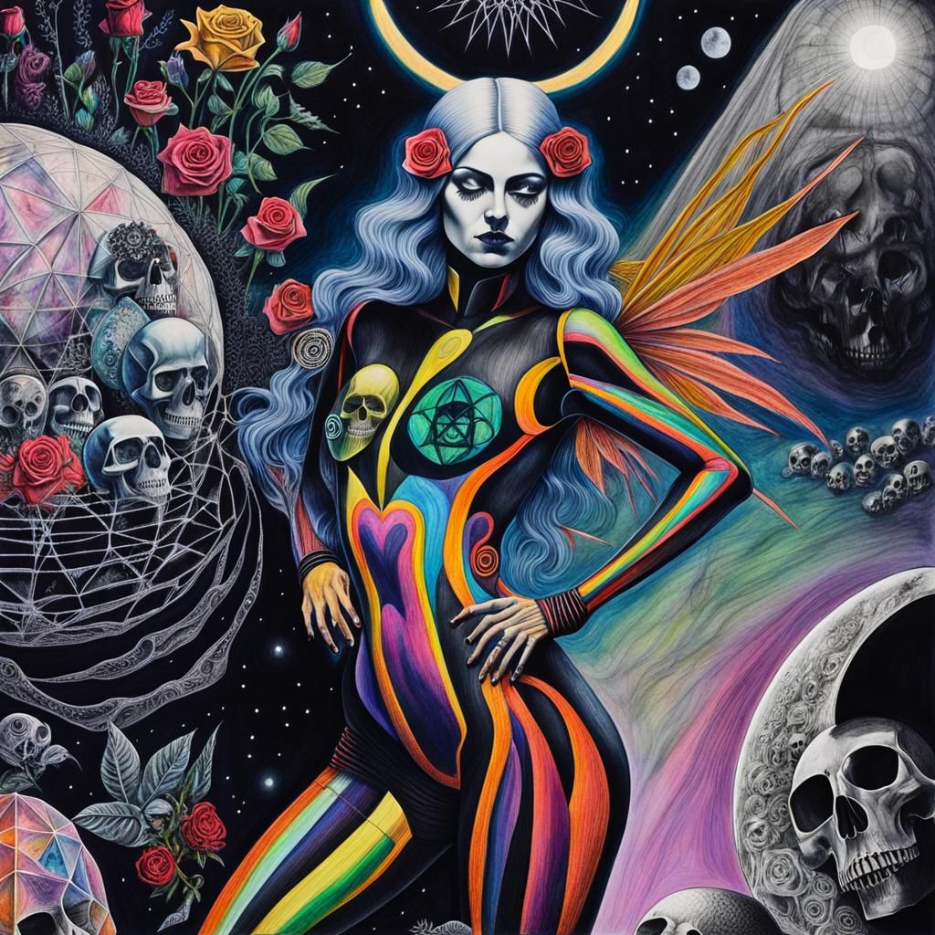 Goth Woman in Pain: Surreal Crayon Rayograph