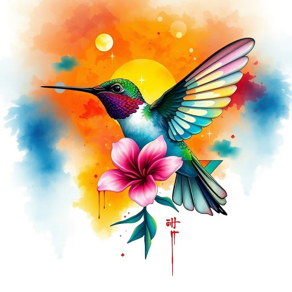 Vibrant Hummingbird in Radiant Sunrise