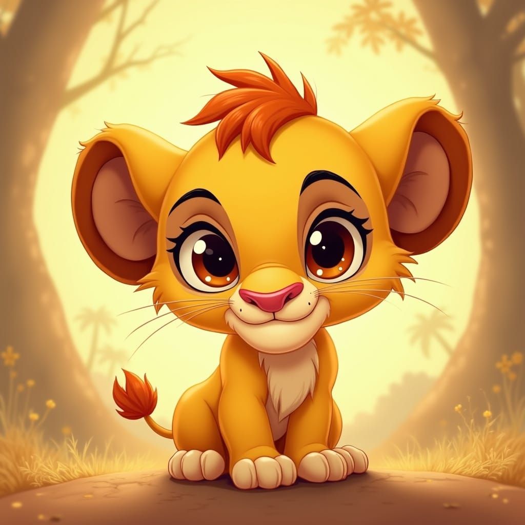 Adorable Chibi Lion Cub in Vibrant Cartoon Style