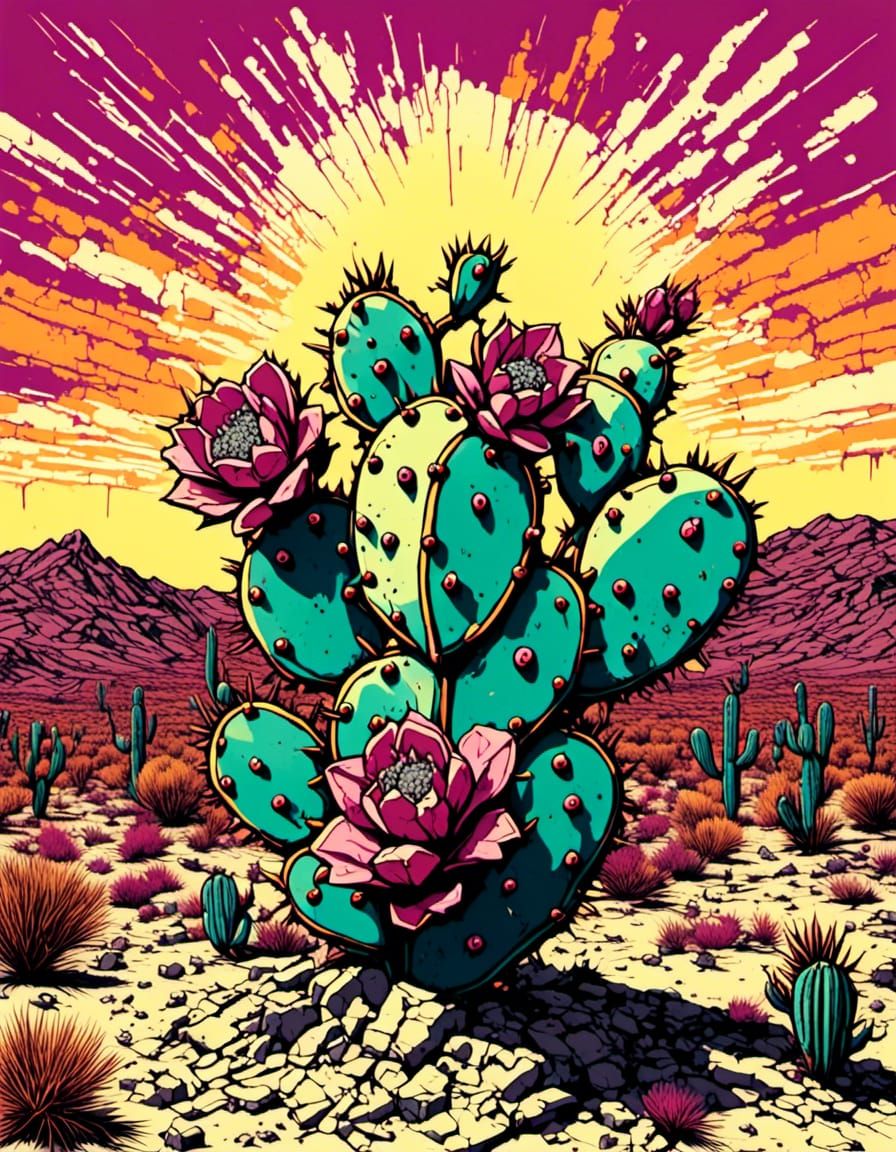 Neon Prickly Pear in Sunny Desert