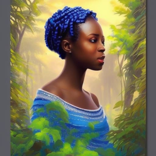 Attractive African Princess Portrait in Lush Jungle