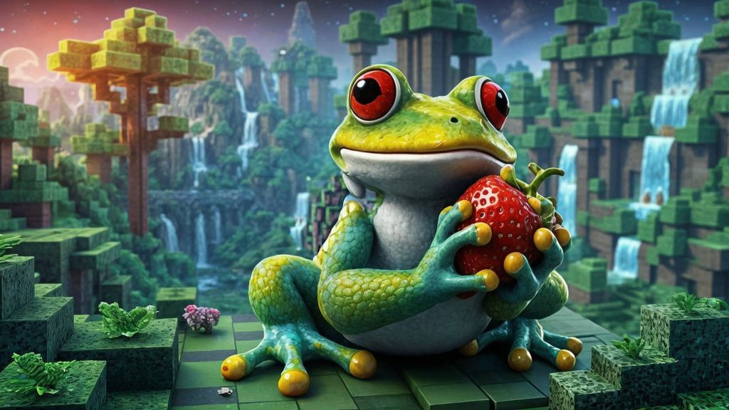 Frog in Cyberpunk Minecraft Scene
