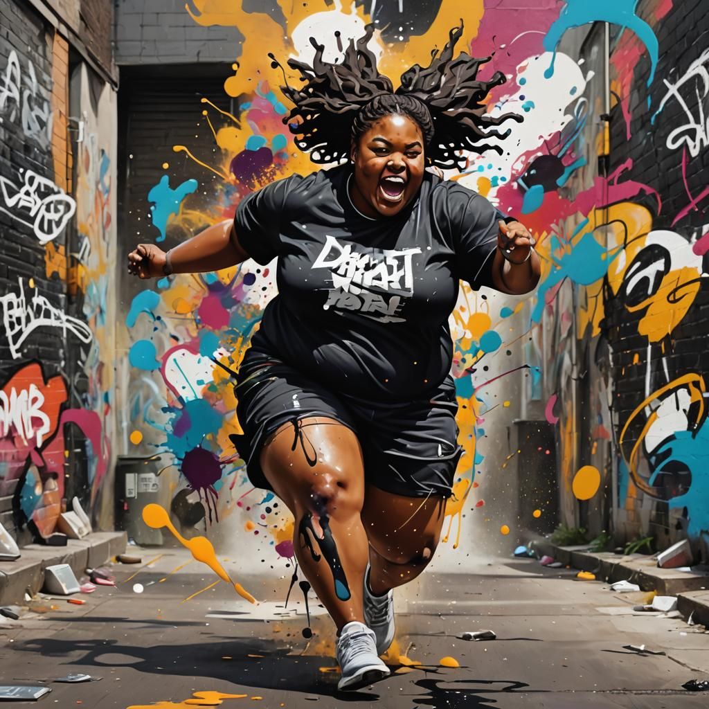 Vibrant Girl Unfurls Joy in Impressive Street Art