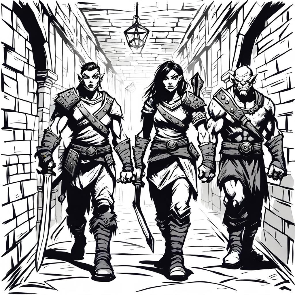 Orcs Patrolling Dungeon in Comic Book Style