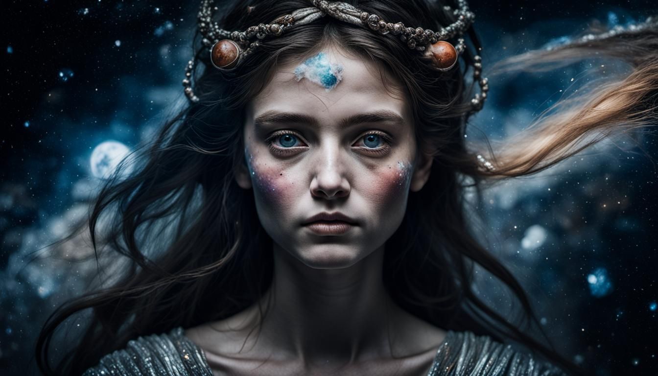 Goddess of Planets in Space, Hyperrealistic Portrait