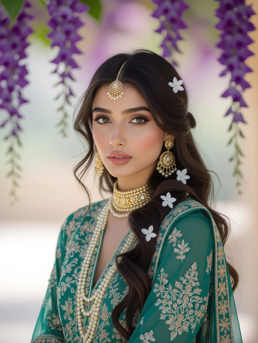 Pakistani Woman with Jasmine Flowers in Cinematic Style