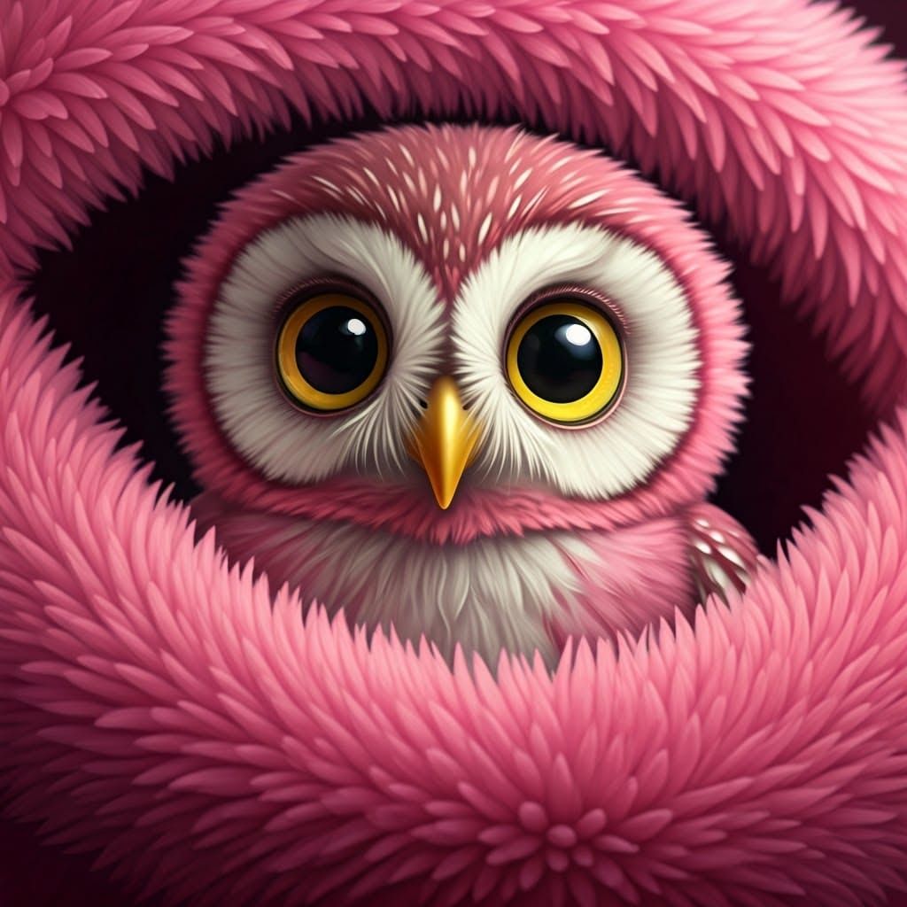 A Pink Owl Snuggled in Softness