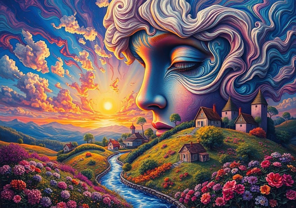 Vibrant Surreal Landscape with Non-Newtonian Fluid Art