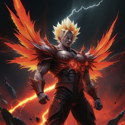 Super Saiyan Power Up with Red Aura and Dragon Wings