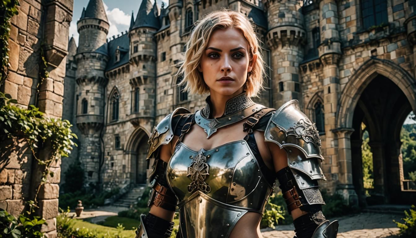 Gothic Fantasy Warrior in Front of Castle