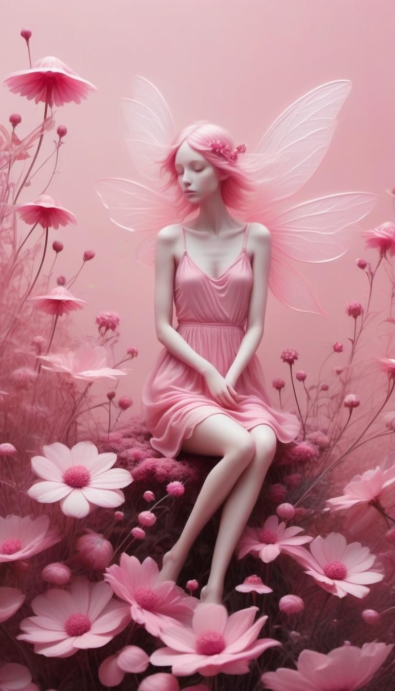 Ethereal Fairies in Surreal Abstract Floral Art