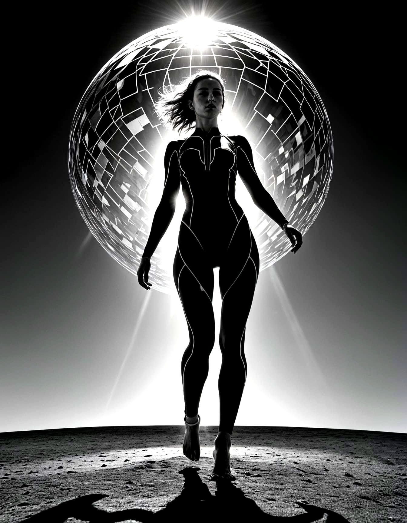 Surrealist Runner in Monochromatic Minimalist Scene