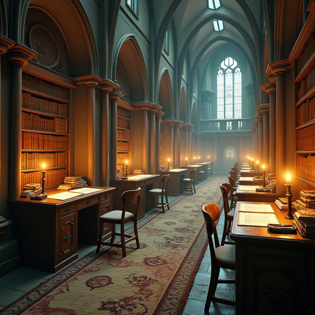 Mystical Study Space Above Cafeteria in Gothic Realm