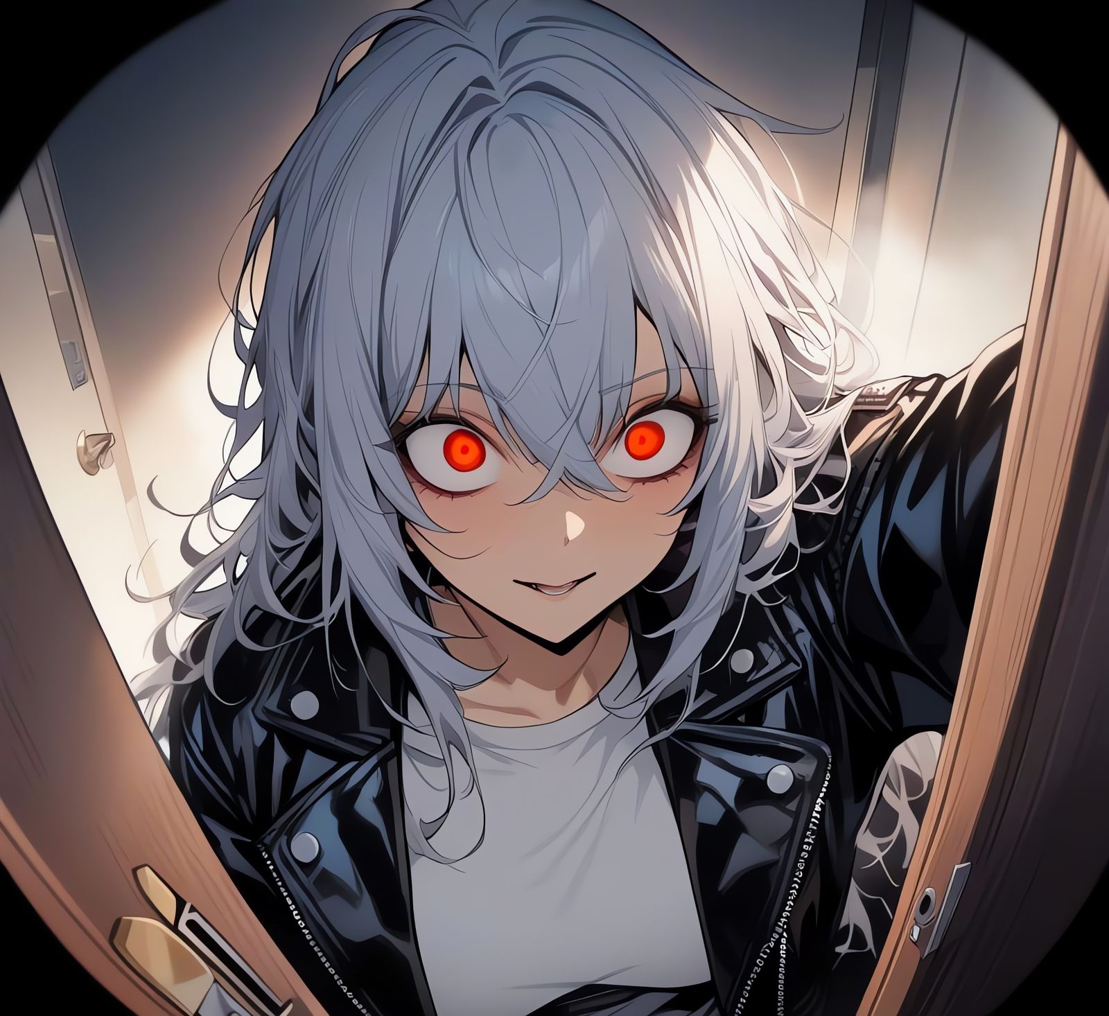 Yandere Girl with Knife Through Peephole View