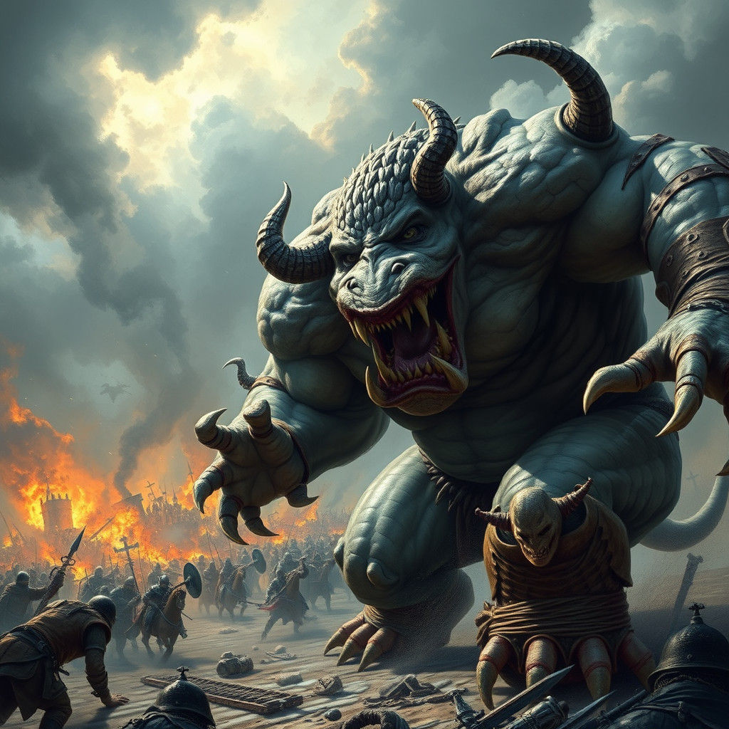Demon Ogre Charges Into Battle in Dark Fantasy Art