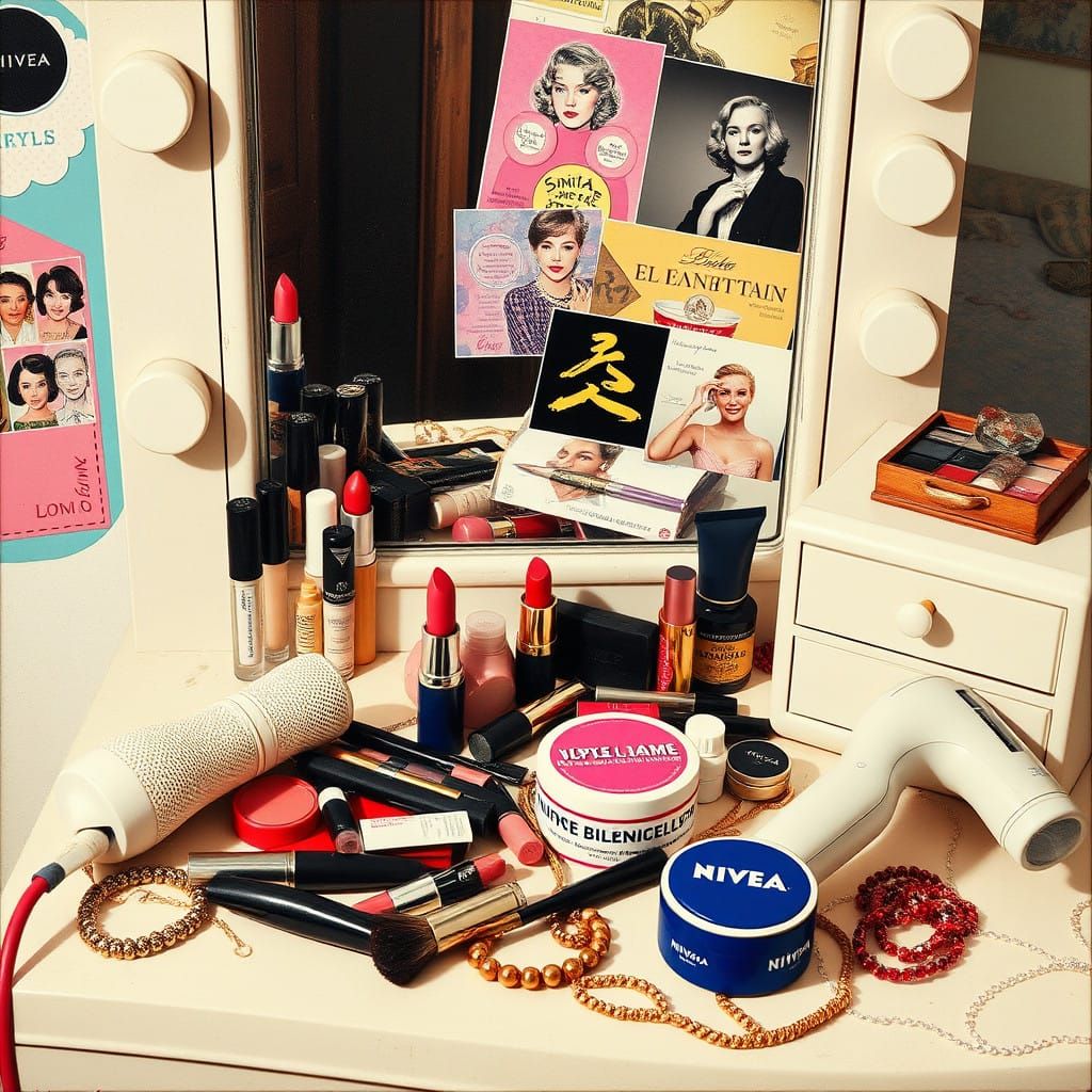 Vibrant Retro Pop Art Scene with Beauty Essentials