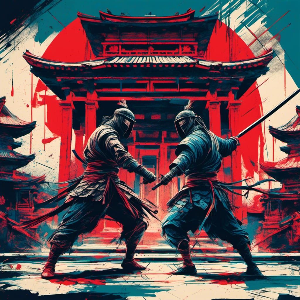 Ninja Samurai Sword Fight: Pop Art Screen Print