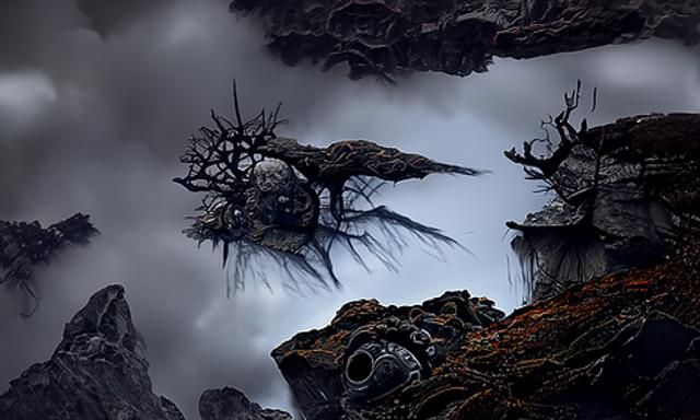 Mystical Valley with Bird Rock in Digital Painting Style