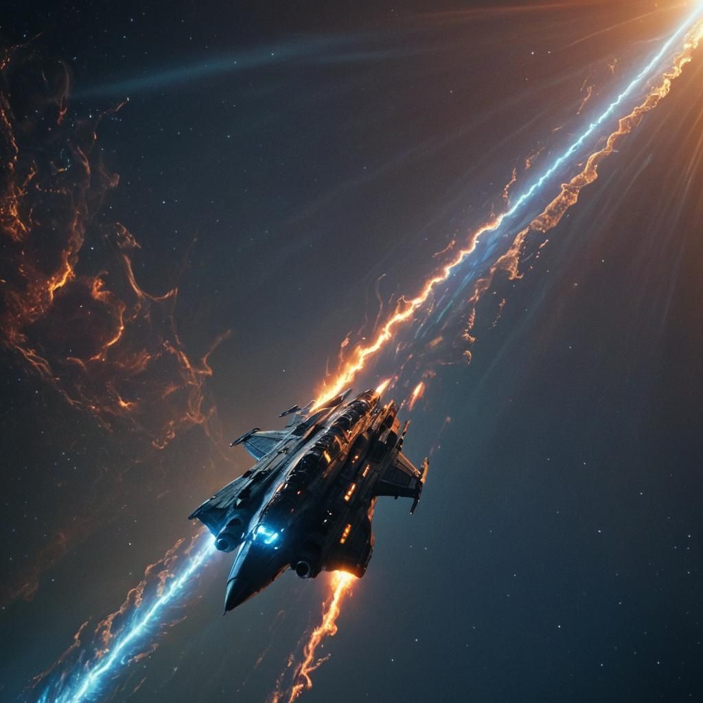 Spaceship Rides Solar Wave in Cinematic Sci-Fi Art