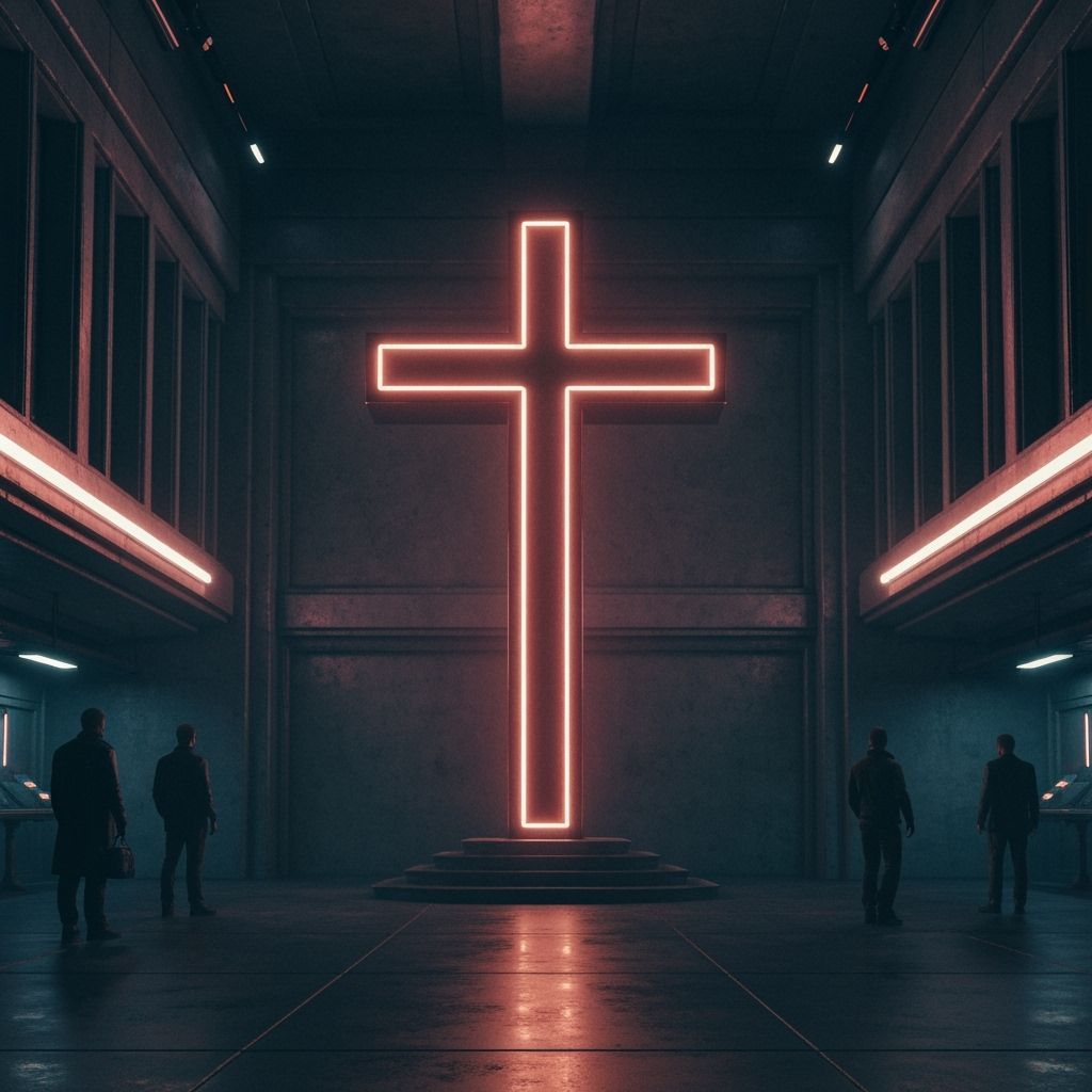 Neon Cross in Sci-Fi Illustration Style