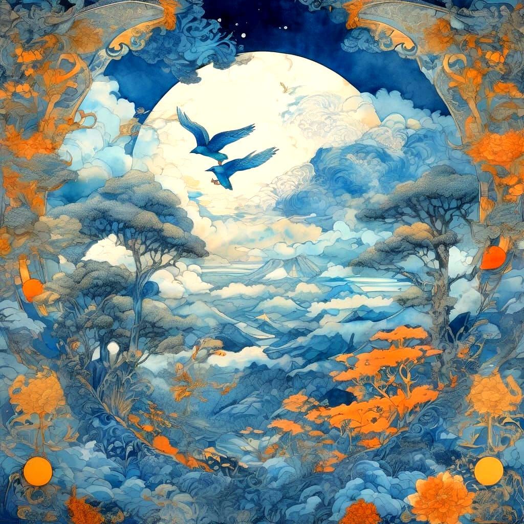 Blue Birds Amongs the Flora