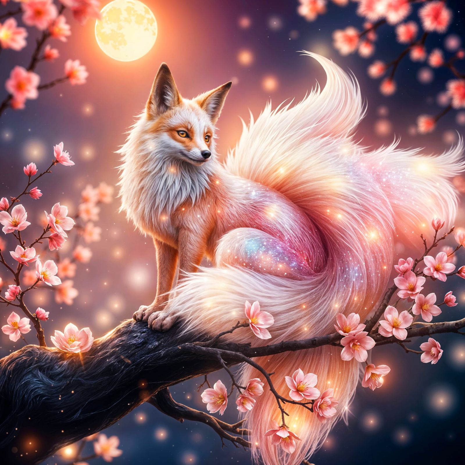 Mystical Nine-Tailed Fox in Dreamy Forest