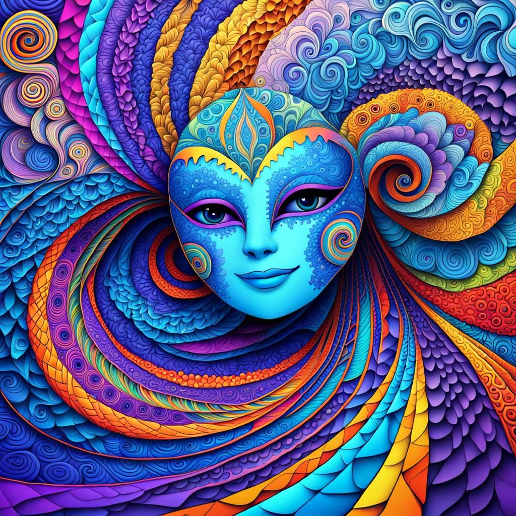 Emotional Abstract: Woman's Joyful Mask in Fractal Art