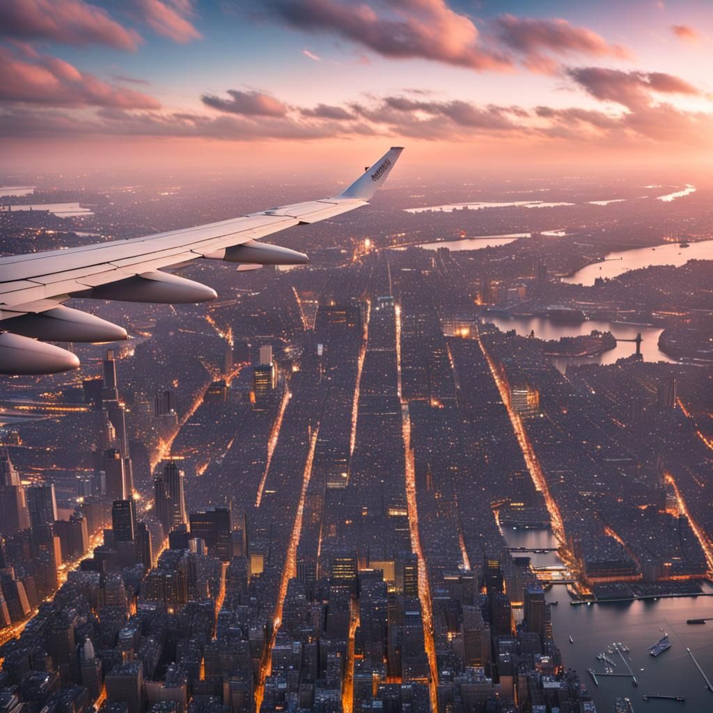 New York City Skyline from Airplane Window