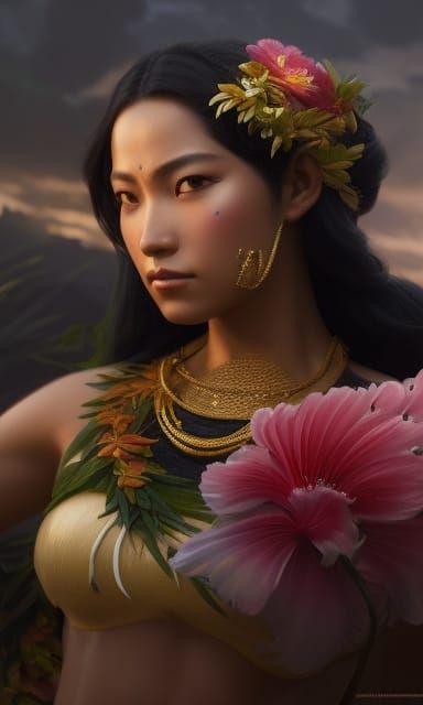 Hawaiian Goddess Hina-puku-ia, Art Nouveau Style