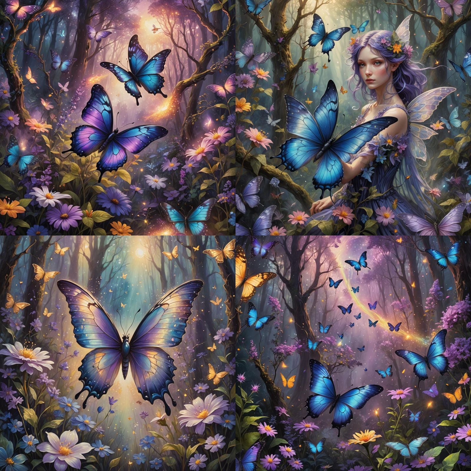 Illuminated Butterfly in Enchanted Forest