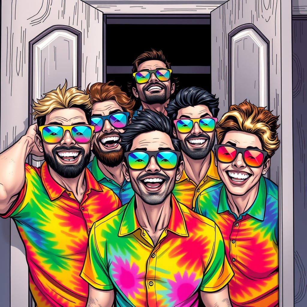 Joyful Rainbow Group Emerges in Comic Book Style