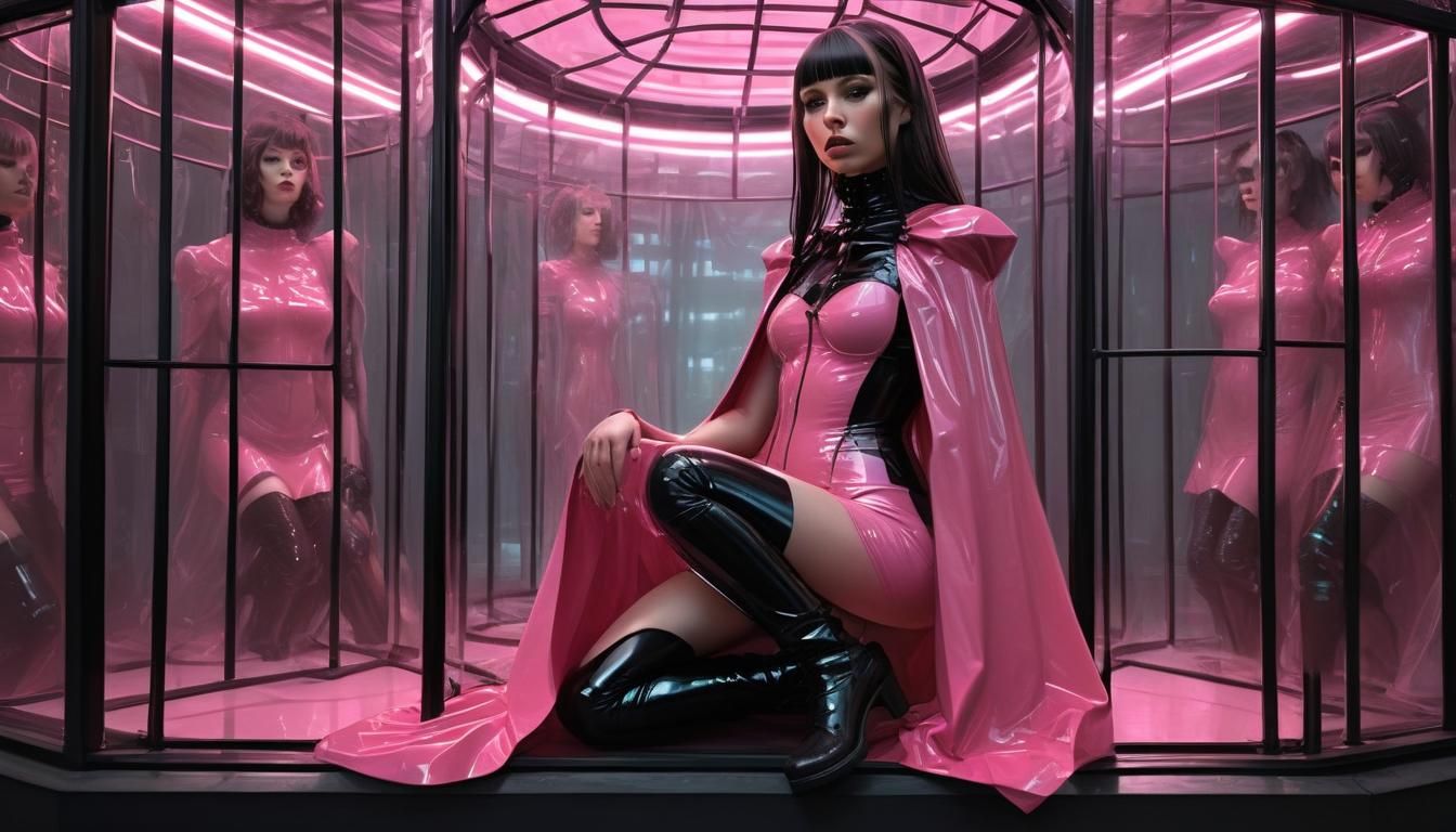 Person in Pink Surrounded by Latex Figures: Digital Portrait