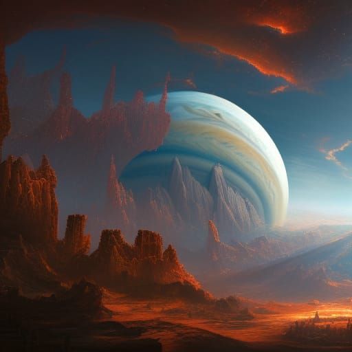 Detailed Matte Painting of Jupiter in Deep Color