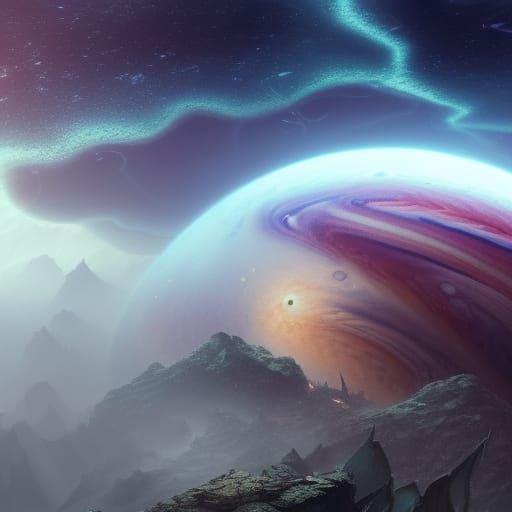 Detailed Matte Painting of Jupiter in Deep Color