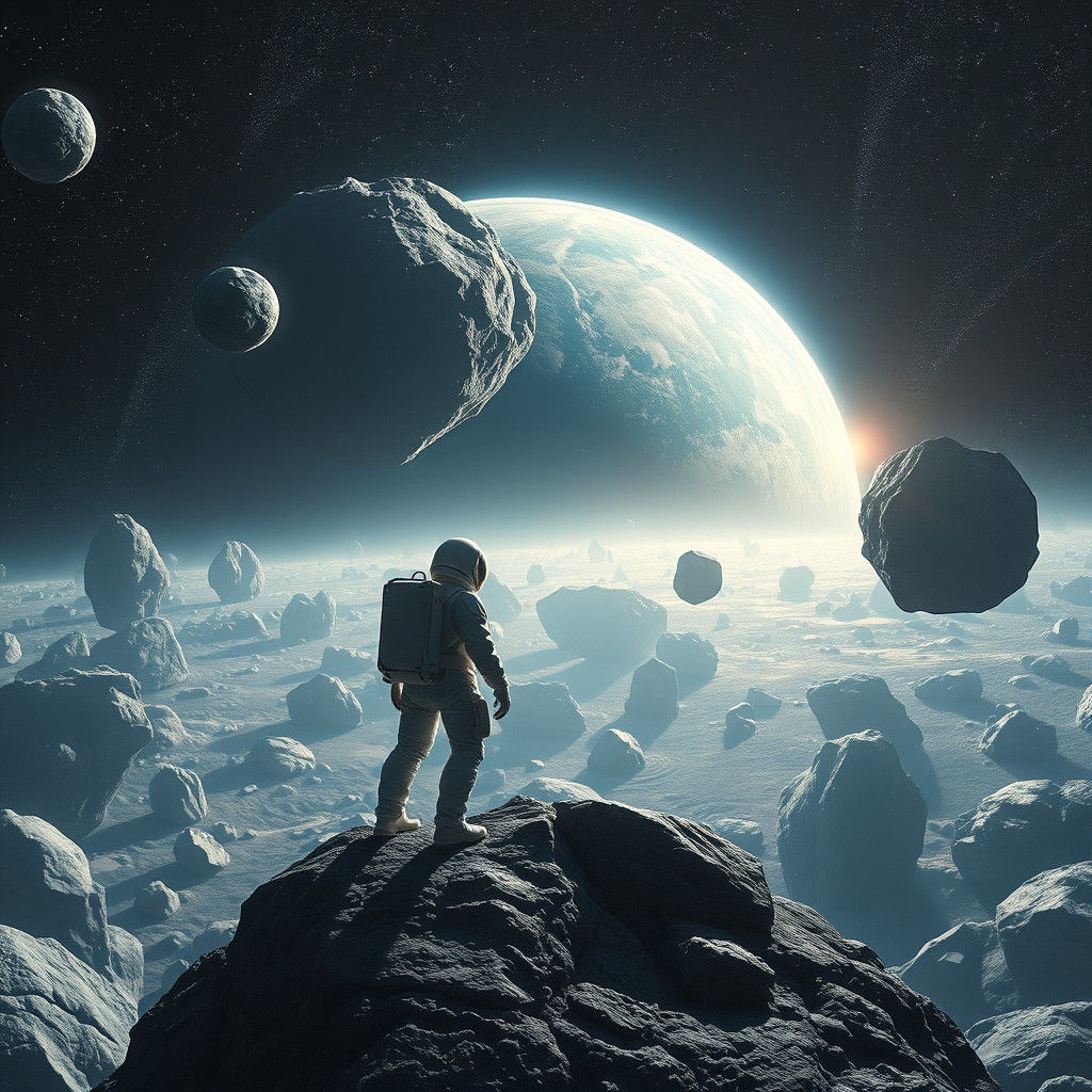 Astronaut Gazing at Asteroid Field in Sci-Fi Style