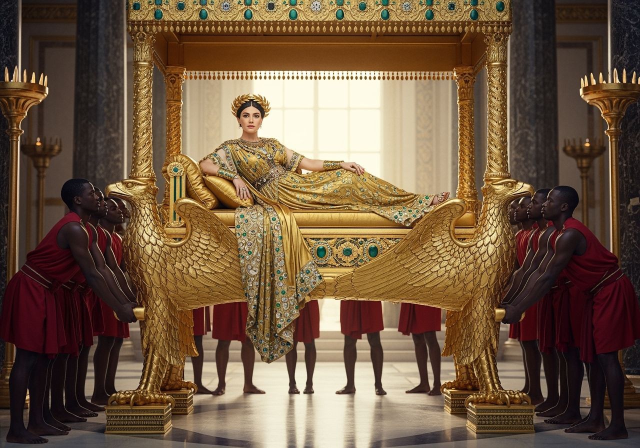Roman Empress on Eagle Litter in Opulent Throne Room