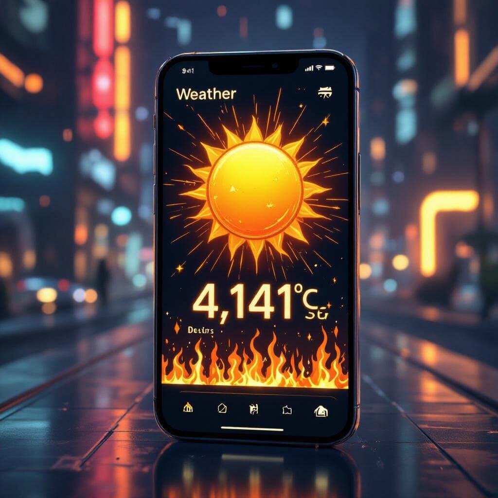 Futuristic Weather App Displaying Extreme Heat