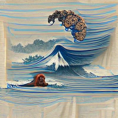 Orangutan Surfing The Great Wave: Ukiyo-e Style