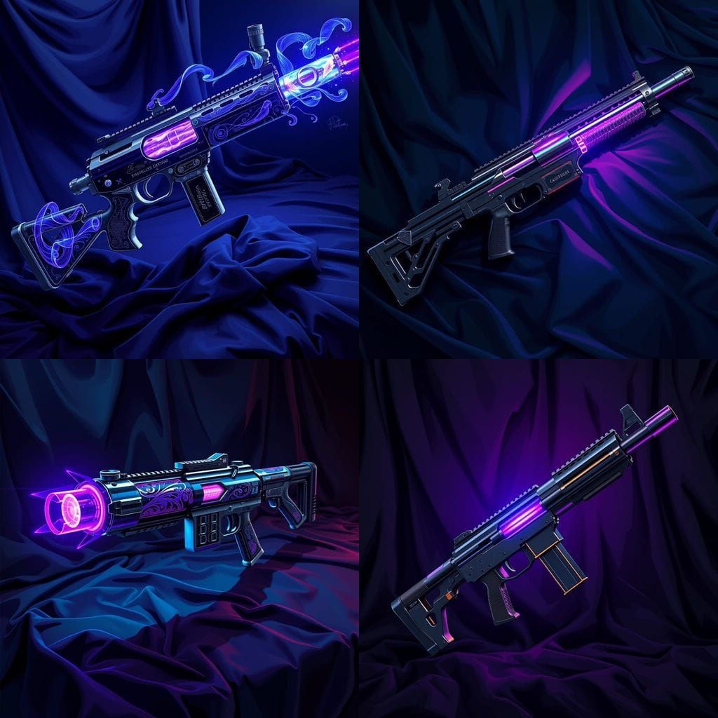 Surreal Anime-Inspired Magical Machine Gun with Vibrant Viol...