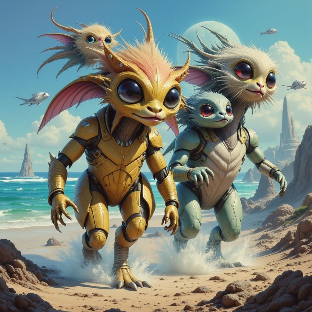 Furry Aliens by Spaceship: An Oil Painting