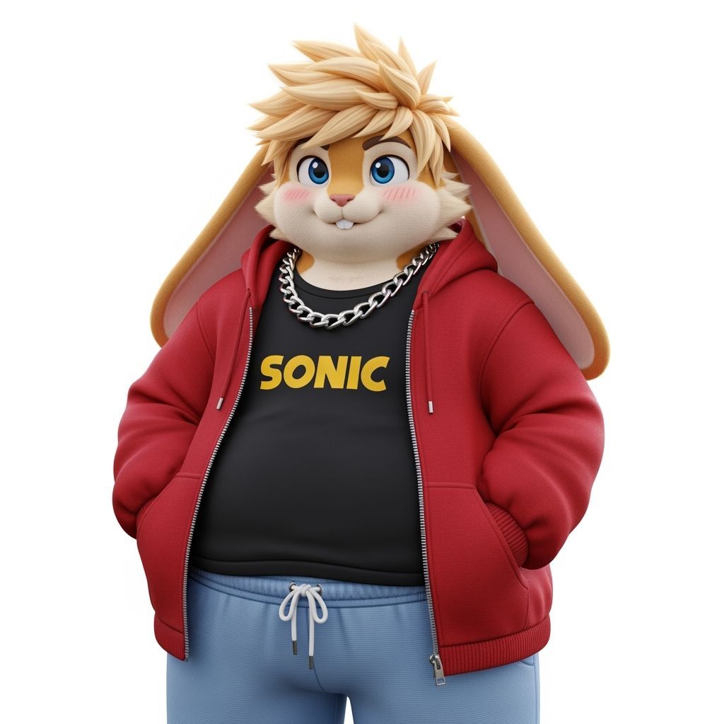 Teenage Bunny Boy with Spiky Hair, Anime-Inspired 3D Art