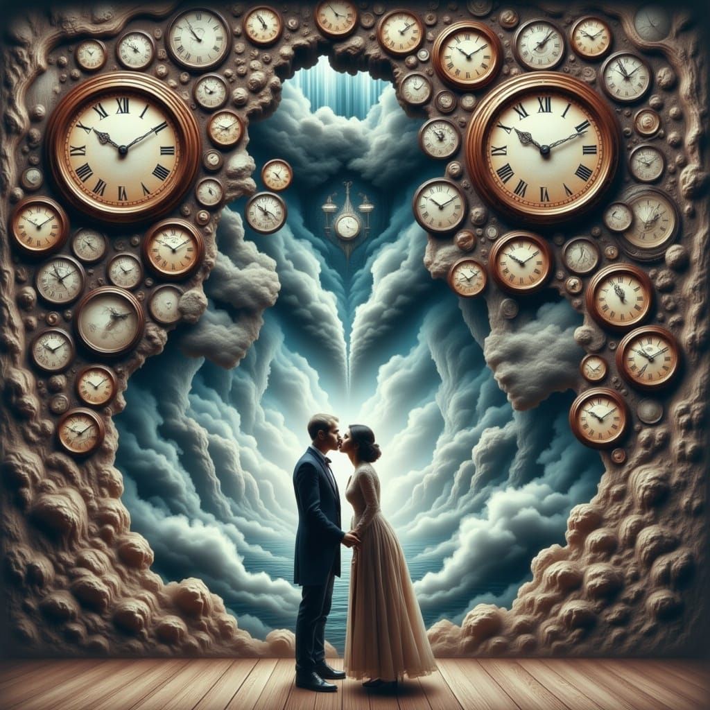 Time-Kissed Rock Wall with Kissing Couple