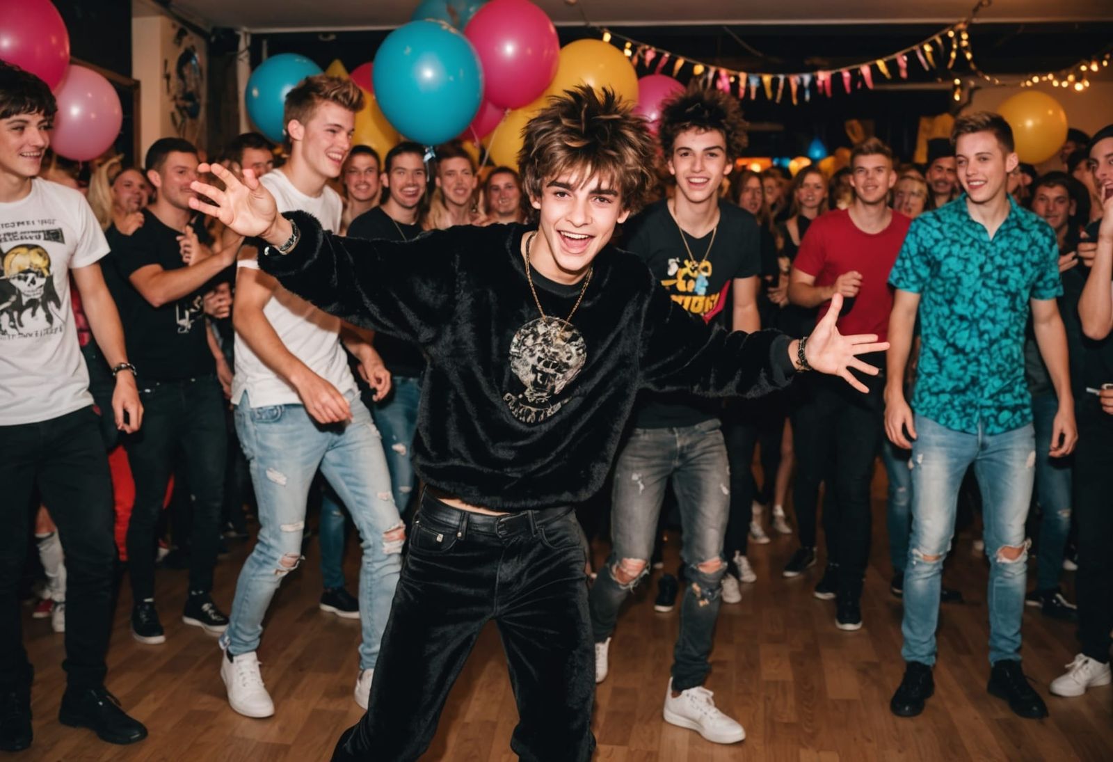 Emo Teens Dancing Joyfully at a Carnival Party