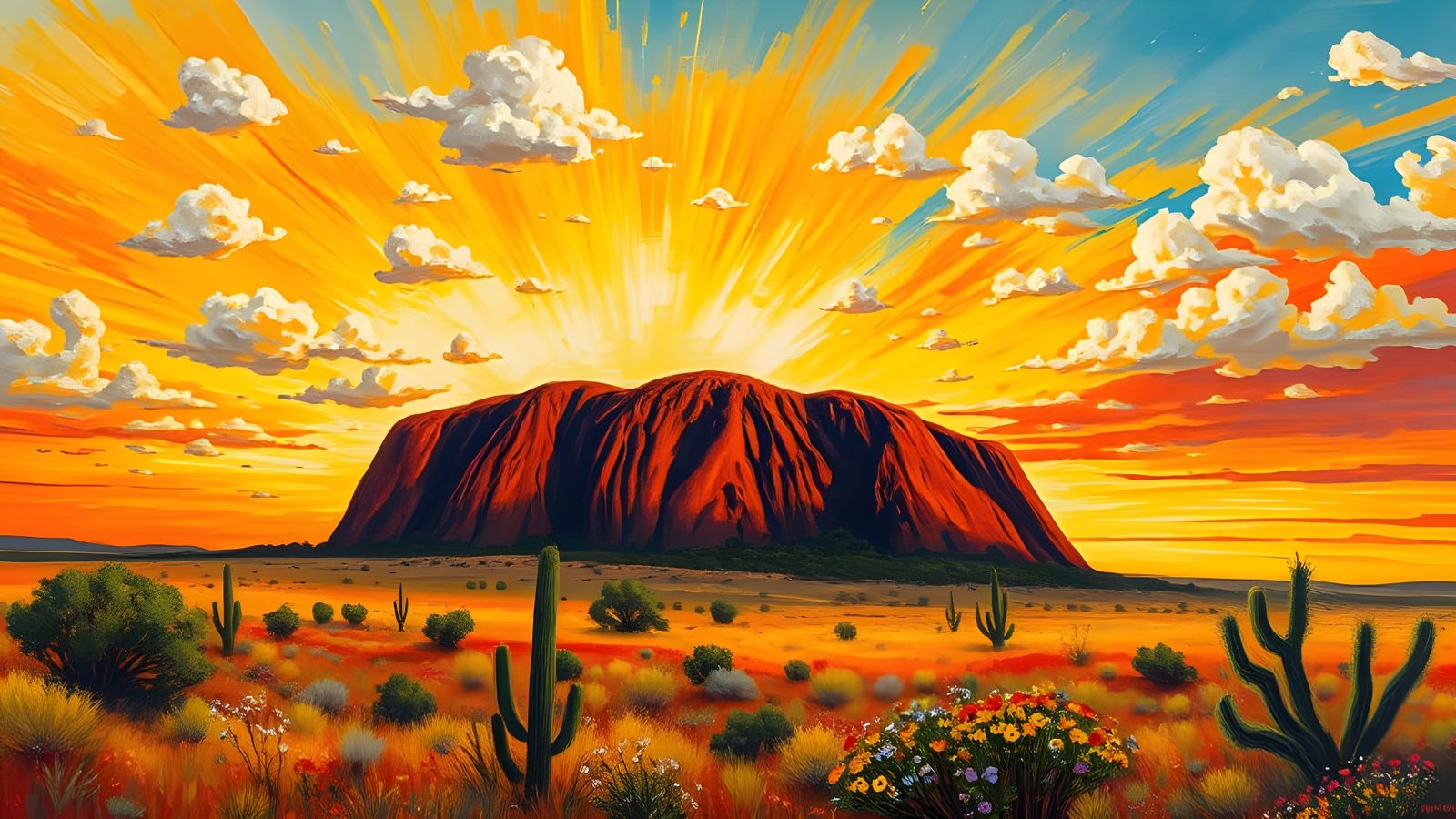 Surreal Sunset Over Ayers Rock in Neo-Impressionist Style
