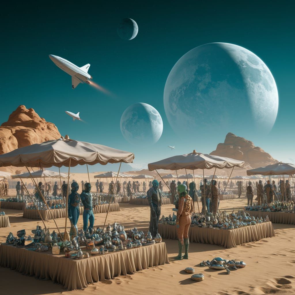 Hyperrealistic Alien Market on a Distant Planet