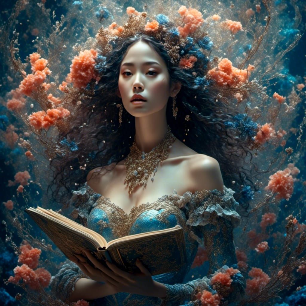 Enchanting Blue Mermaid Reading Underwater