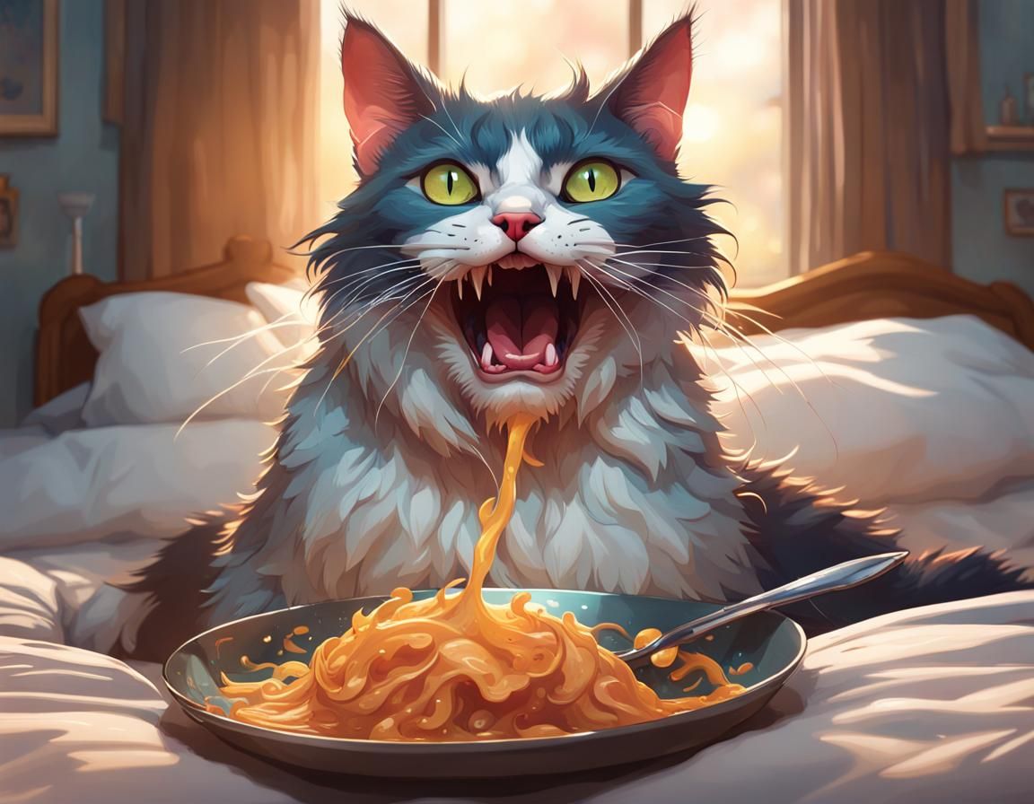 Cat Puking: Detailed Digital Art Portrait