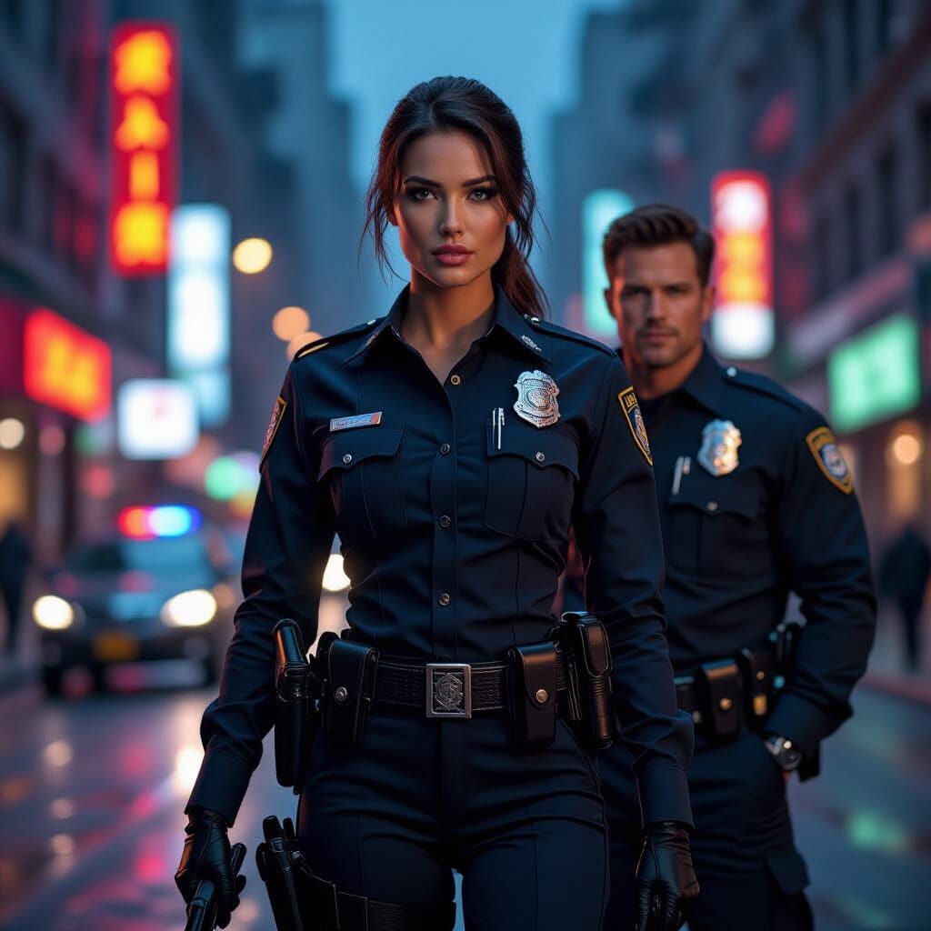 Stunning Female Officer in Classic Buddy Cop Film Poster